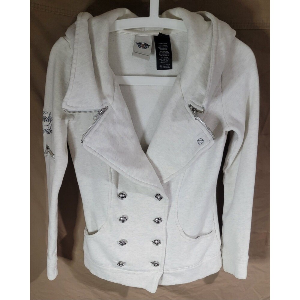 Harley Davidson XS Womens Double Breasted Cotton Blend Hoodie Coat with FLAWS